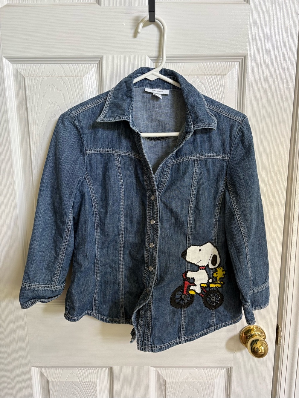 Hand Drawn/Painted/Embellished Peanuts Inspired Denim Shirt-Ladies Size Small